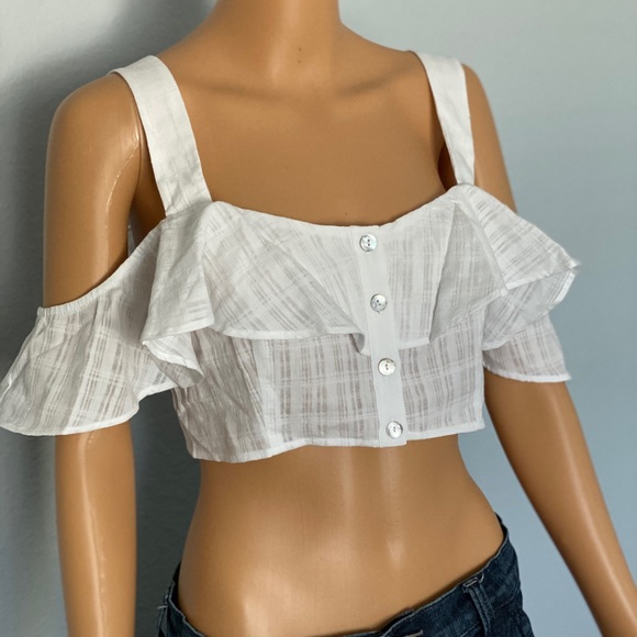 SHOW ME YOUR MUMU white “Roslyn” cold shoulder top - Picture 6 of 8